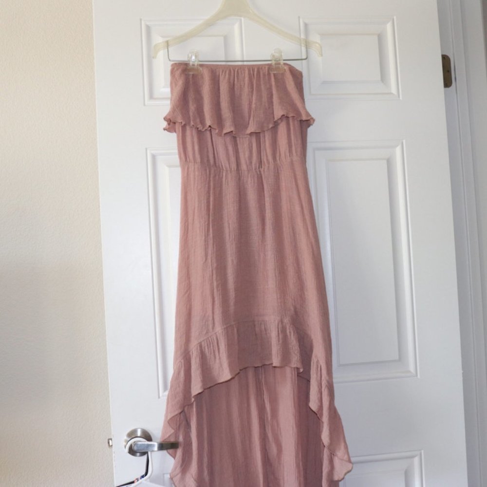 2b Bebe High Low Strapless Maxi Dress